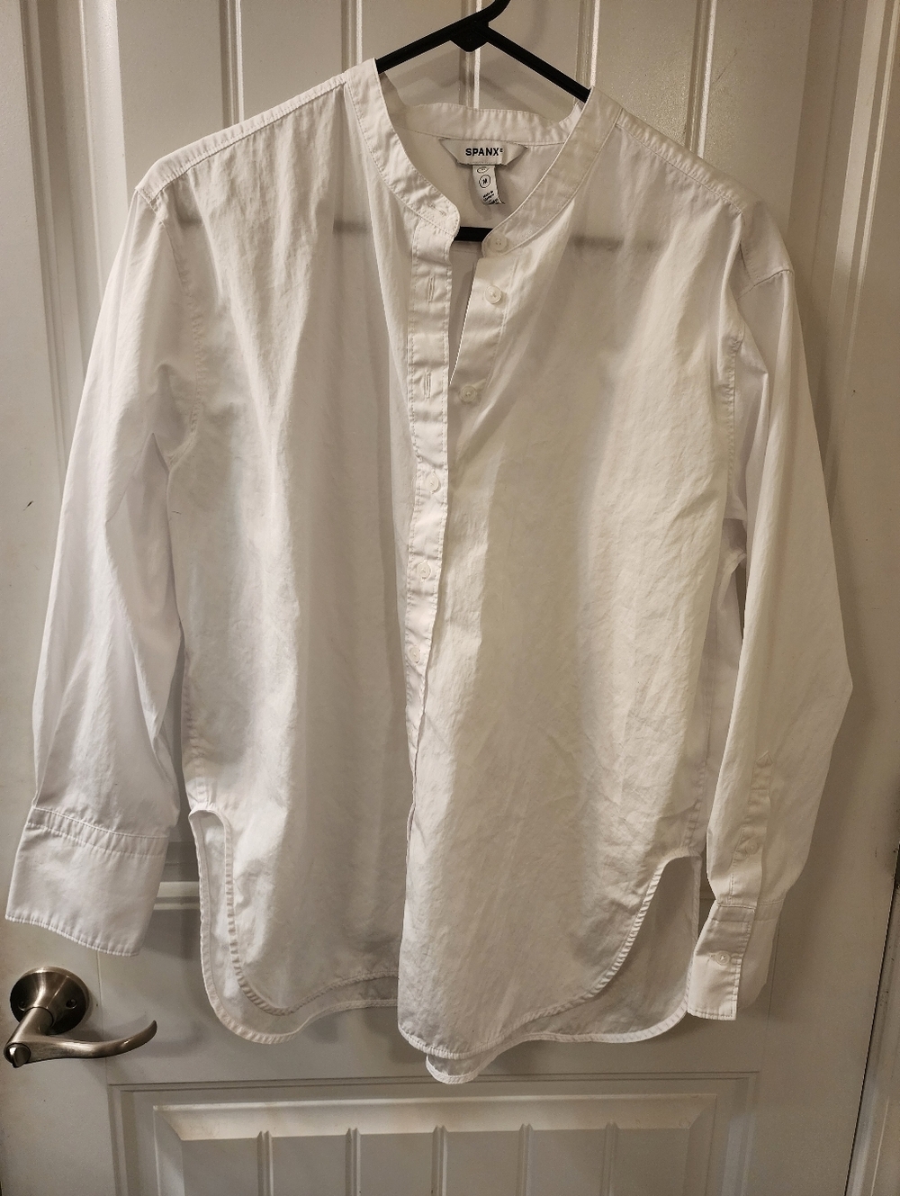 SPANX White Button Down Blouse Band Collar Top Size M